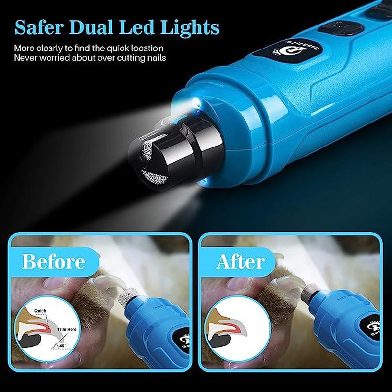 Dog Nail Grinder with 2 LED Light - Super Quiet Pet Nail Grinder 2-Speed Powerful Electric Dog Nail Trimmer File Toenail Grinder for Puppy Small Medium Large Breed Dogs & Cats