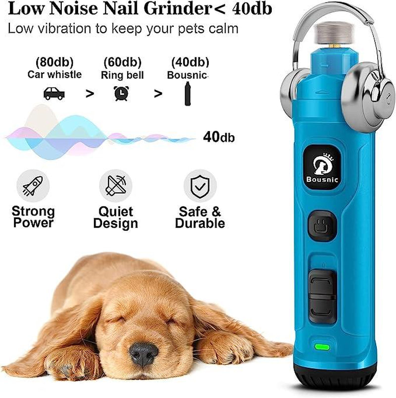 Dog Nail Grinder with 2 LED Light - Super Quiet Pet Nail Grinder 2-Speed Powerful Electric Dog Nail Trimmer File Toenail Grinder for Puppy Small Medium Large Breed Dogs & Cats