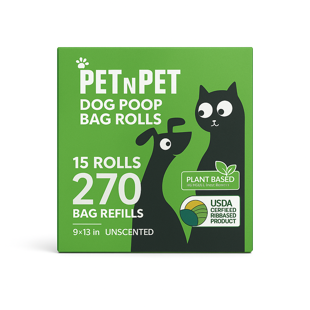 PET N PET Dog Poop Bag USDA Certified 41% Biobased Poop Bags 270&1080 Counts 60 Rolls 9X13 Inches Dog Poop Bag