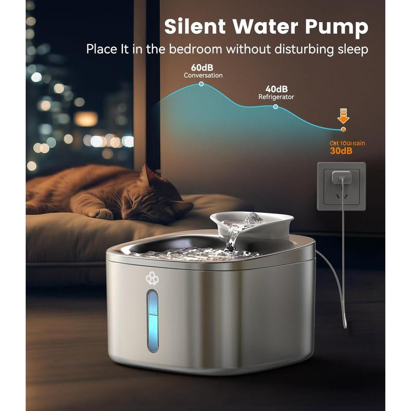 Stainless Steel Cat Water Fountain 3.5L/118Fl Oz Automatic Pet Drinking Fountains for Cats Indoor Quiet Running Waterer Fountains(Pw03 +3 Sets Filters)
