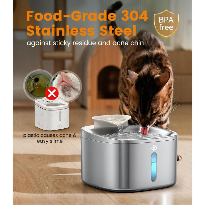 Stainless Steel Cat Water Fountain 3.5L/118Fl Oz Automatic Pet Drinking Fountains for Cats Indoor Quiet Running Waterer Fountains(Pw03 +3 Sets Filters)