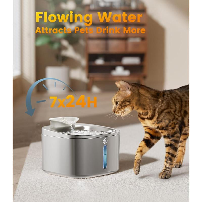 Stainless Steel Cat Water Fountain 3.5L/118Fl Oz Automatic Pet Drinking Fountains for Cats Indoor Quiet Running Waterer Fountains(Pw03 +3 Sets Filters)